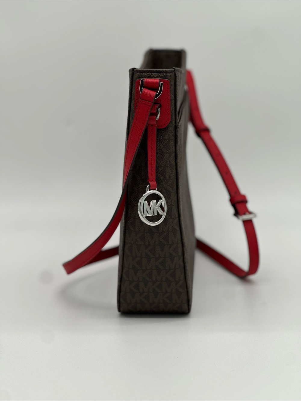 Michael Kors Brown Monogram Crossbody with Red Strap - Picture 4 of 12